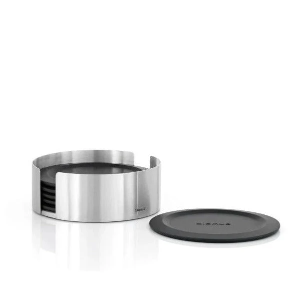 LARETO Kitchen Coasters With Stainless Steel Holder - Round 1 LARETO Kitchen Coasters With Stainless Steel Holder - Round