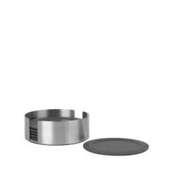 LARETO Kitchen Coasters With Stainless Steel Holder - Round 17 LARETO Kitchen Coasters With Stainless Steel Holder - Round
