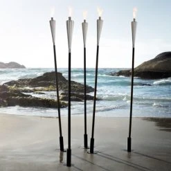 ORCHOS Stainless Steel Outdoor Garden Torch - Cone -Polished + Cap For Torch Set