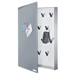 VELIO Glass Magnet Board W/Key Box - White Or Grey - 11.8 X 15.8 Inches The Clean Look Of All White