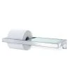 MENTO Endlessly Versatile, Small Space Friendly Wall Mounted Toilet Paper Holder - W/Glass Shelf - Polished - Menoto