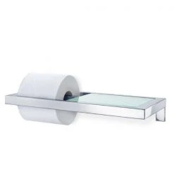 MENTO Endlessly Versatile, Small Space Friendly Wall Mounted Toilet Paper Holder - W/Glass Shelf - Polished - Menoto